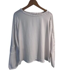 LOFT Cream Long Sleeve Blouse XS Minimal Work Top Drapey Lightweight Office Chic